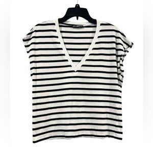 Women’s Zara Cotton Navy & White Stripe  Short Sleeve T-Shirt: M